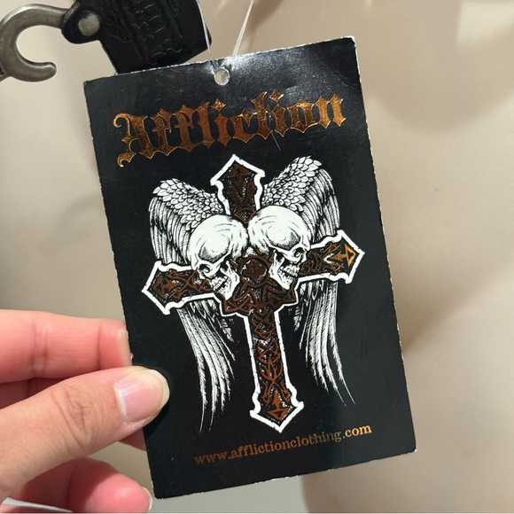 Affliction Unisex Rome Belt Black Leather Two Straps Size Small 36” Grunge Y2K - Picture 11 of 13